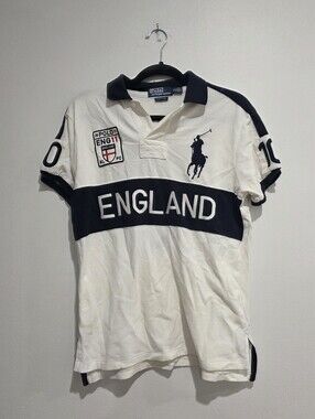 Polo Ralph Lauren England Flag Crest Custom Fit Polo Shirt Size Medium